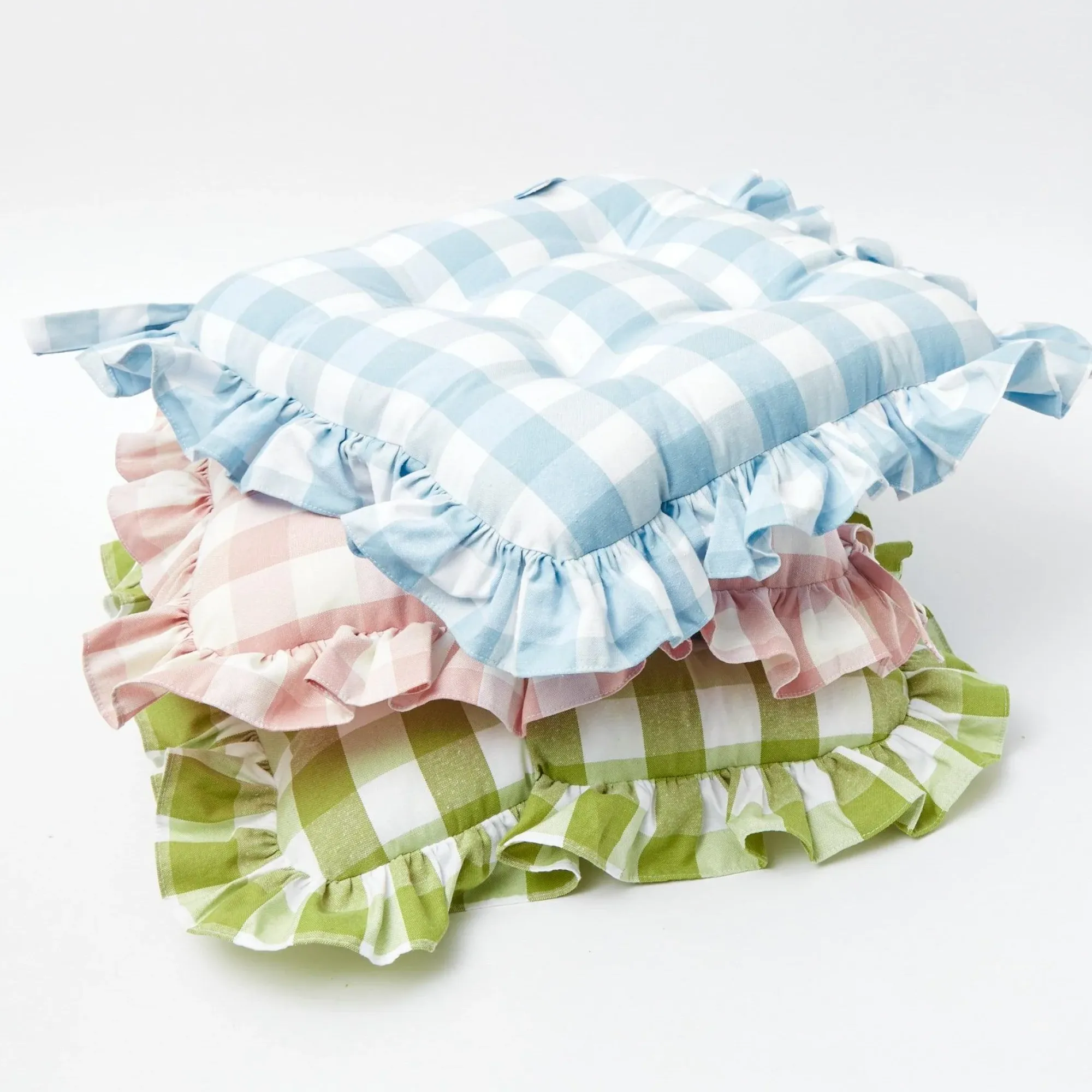 Green Gingham Ruffle Seat Pad Cushion|Mrs. Alice Online