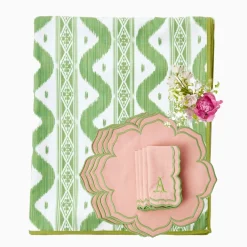 Green Ikat & Pink Fleur Linen Set|Mrs. Alice Hot