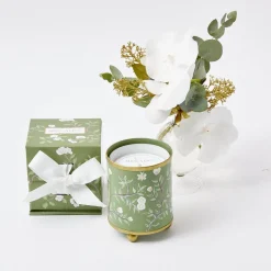 Hand Painted Olive Floral Tole Candle Pot|Mrs. Alice Sale