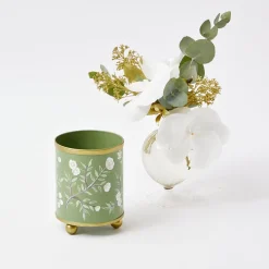 Hand Painted Olive Floral Tole Candle Pot|Mrs. Alice Clearance
