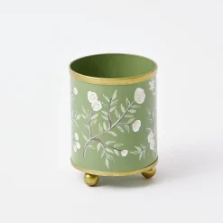 Hand Painted Olive Floral Tole Candle Pot|Mrs. Alice Clearance