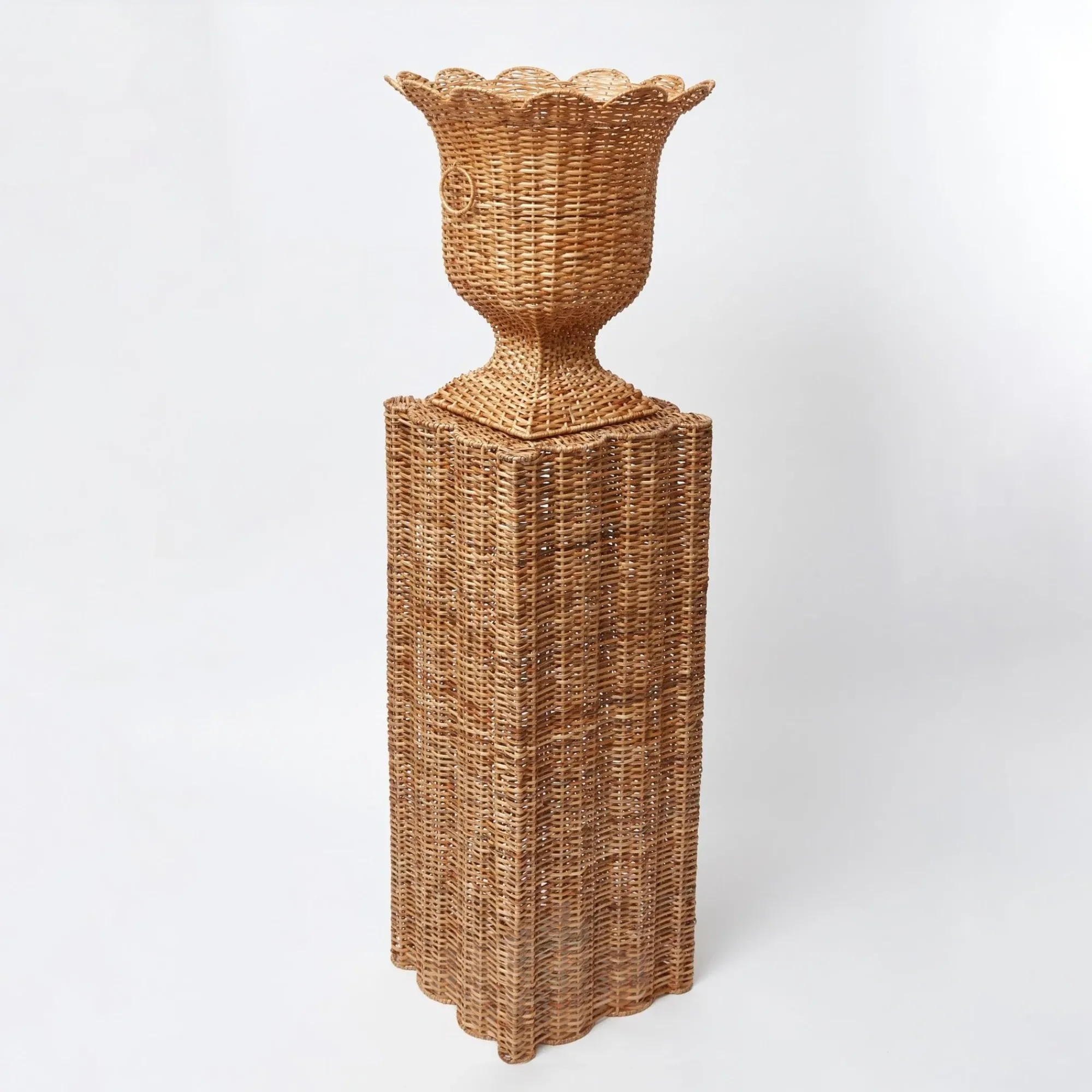 Liliana Scalloped Rattan Pedestal And Urn|Mrs. Alice Best