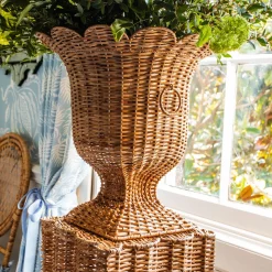Liliana Scalloped Rattan Pedestal And Urn|Mrs. Alice Best