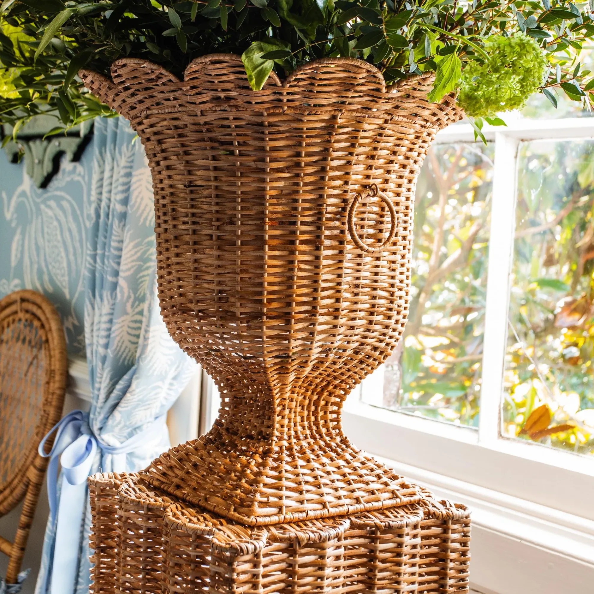 Liliana Scalloped Rattan Pedestal And Urn|Mrs. Alice Best