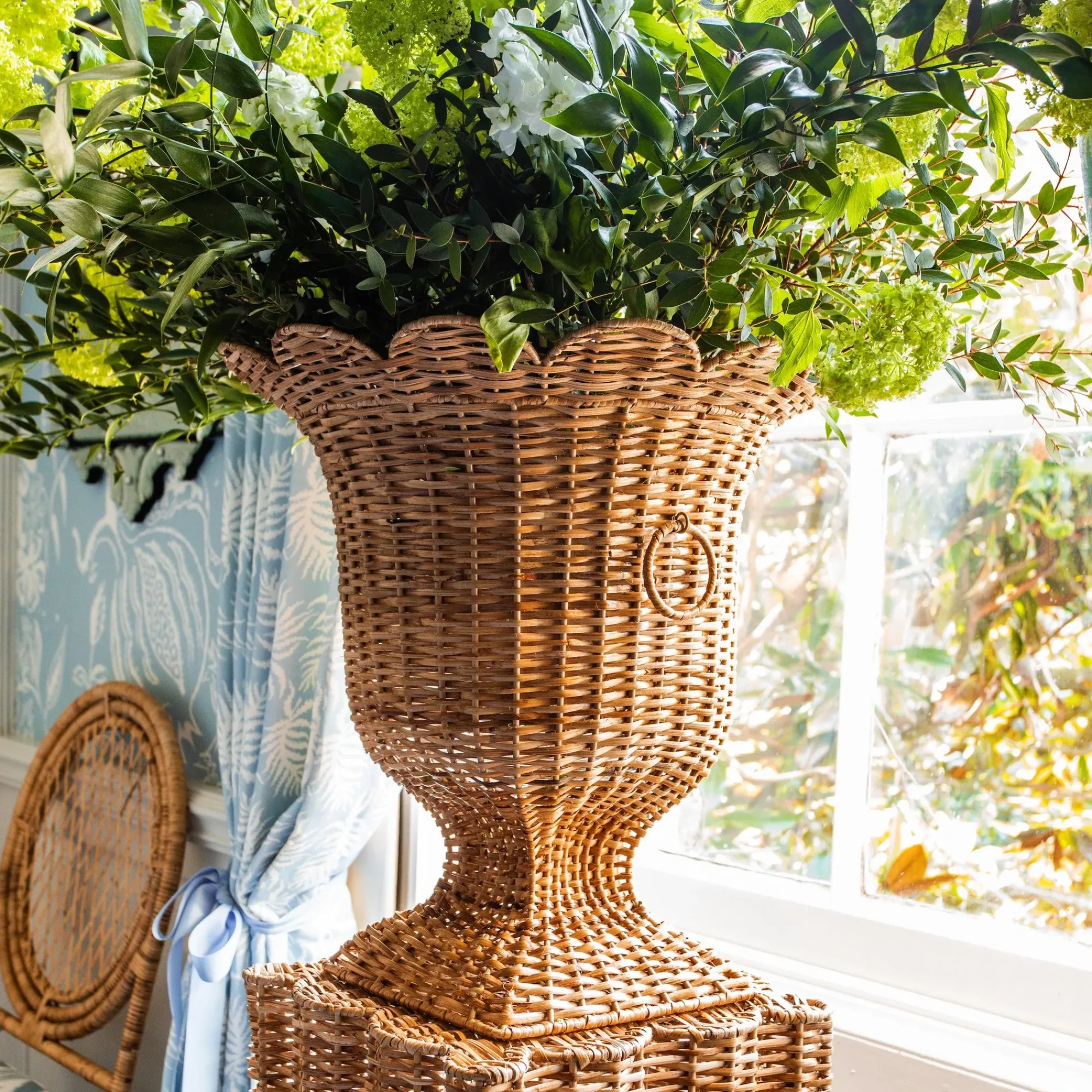 Liliana Scalloped Rattan Pedestal And Urn|Mrs. Alice Best