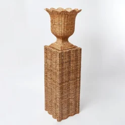 Liliana Scalloped Rattan Pedestal And Urn|Mrs. Alice Clearance