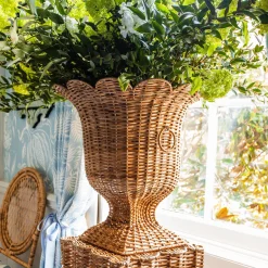 Liliana Scalloped Rattan Pedestal And Urn|Mrs. Alice Hot