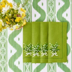 Lily Of The Valley Green Linen Napkins (Set Of 4)|Mrs. Alice Discount