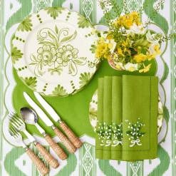 Lily Of The Valley Green Linen Napkins (Set Of 4)|Mrs. Alice Discount