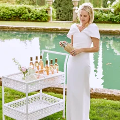 Lorenzo White Rattan Bar Cart|Mrs. Alice