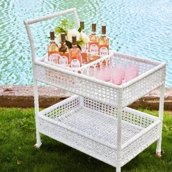 Lorenzo White Rattan Bar Cart|Mrs. Alice
