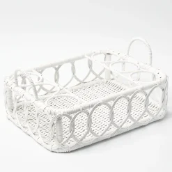 Lorenzo White Rattan Drinks Tray|Mrs. Alice Discount