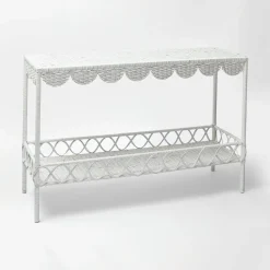 Madeleine White Rattan Scalloped Console Table|Mrs. Alice New