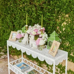 Madeleine White Rattan Scalloped Console Table|Mrs. Alice New