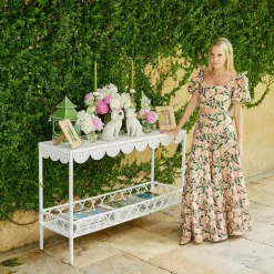Madeleine White Rattan Scalloped Console Table|Mrs. Alice New