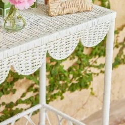 Madeleine White Rattan Scalloped Console Table|Mrs. Alice New