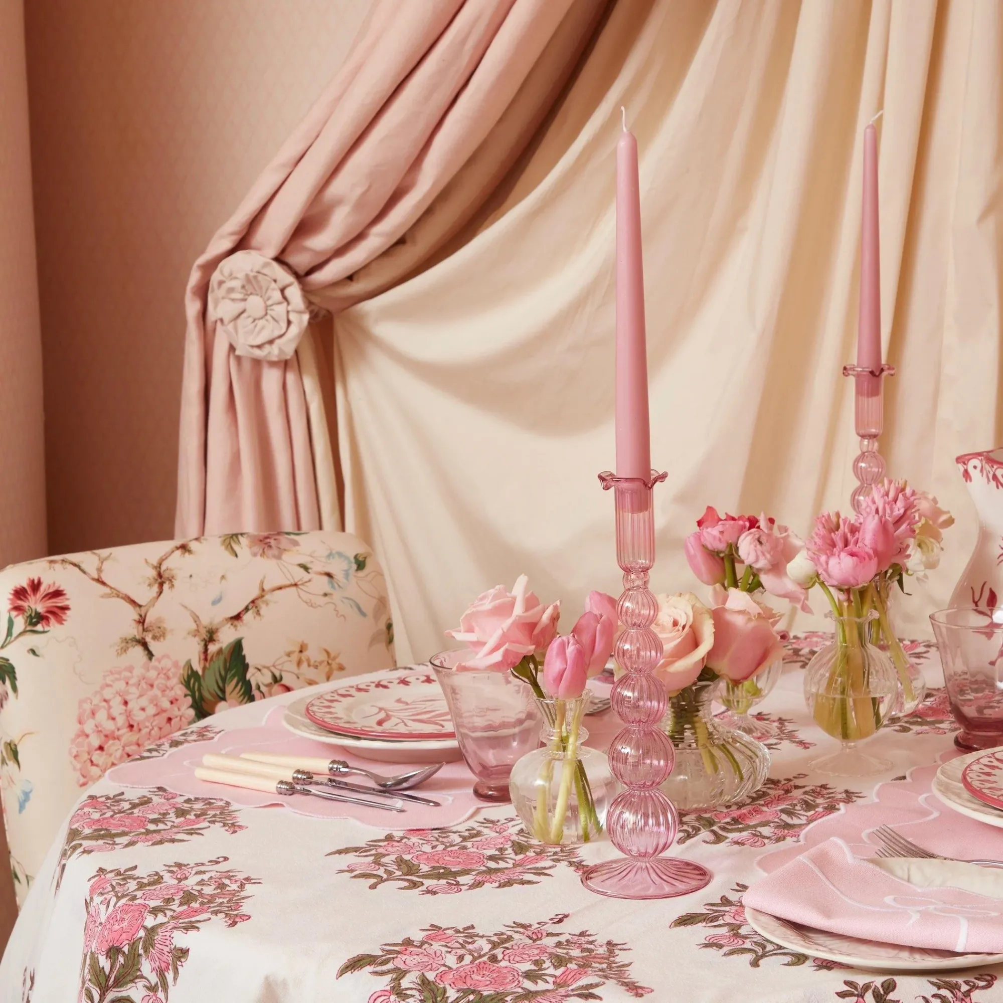 Marguerite Pink Candle Holders (Pair)|Mrs. Alice New