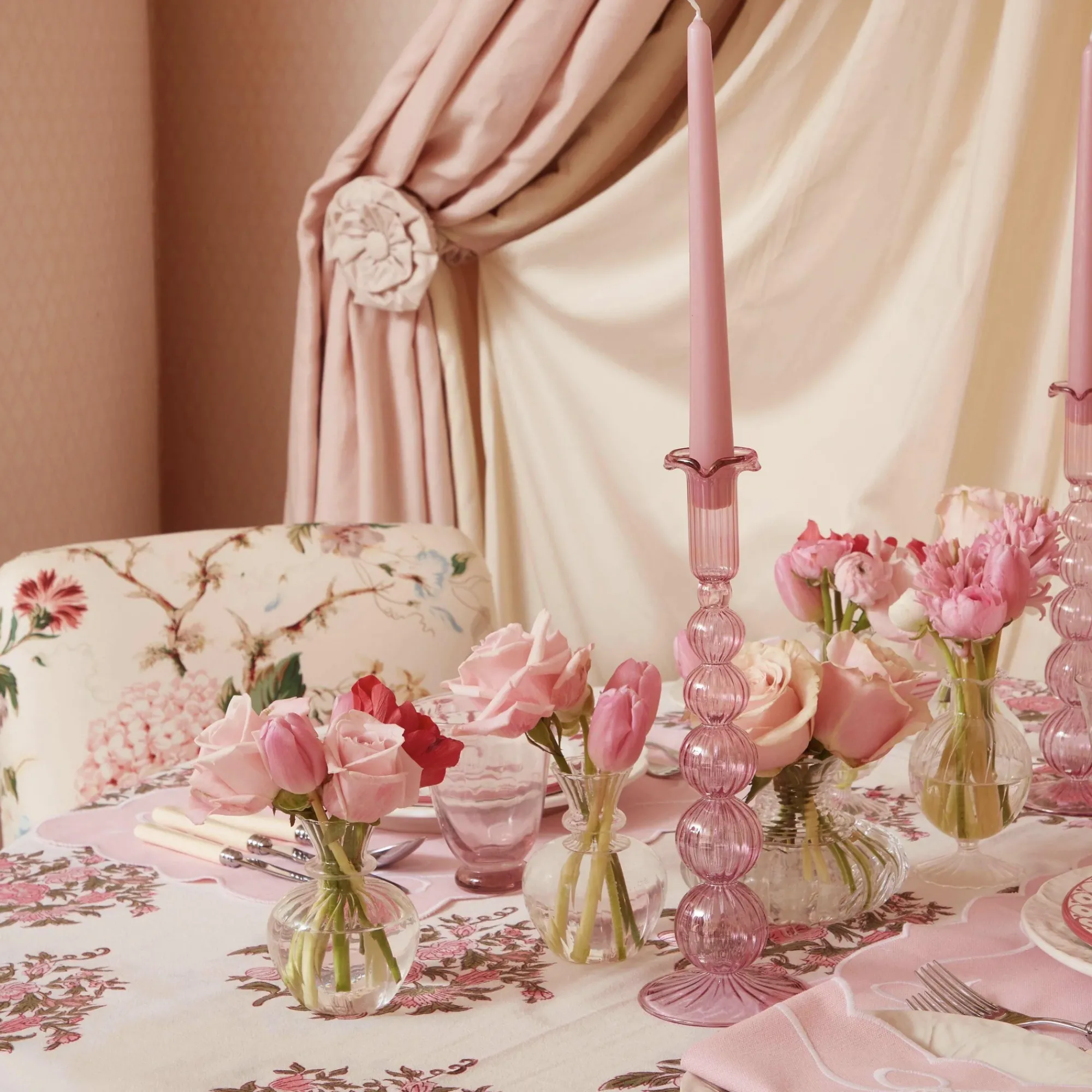 Marguerite Pink Candle Holders (Pair)|Mrs. Alice New