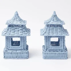 Mini Blue Rattan Pagoda Lanterns (Pair)|Mrs. Alice