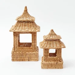 Mini Natural Rattan Pagoda Lanterns (Pair)|Mrs. Alice Sale