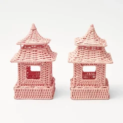 Mini Pink Rattan Pagoda Lanterns (Pair)|Mrs. Alice