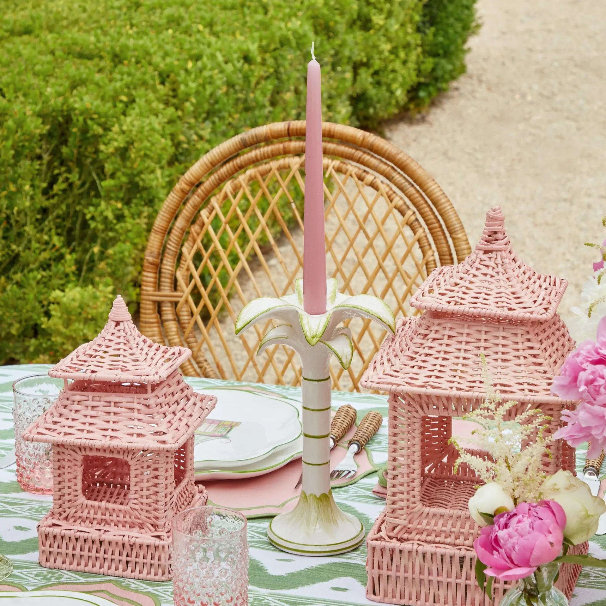 Mini Pink Rattan Pagoda Lanterns (Pair)|Mrs. Alice Outlet