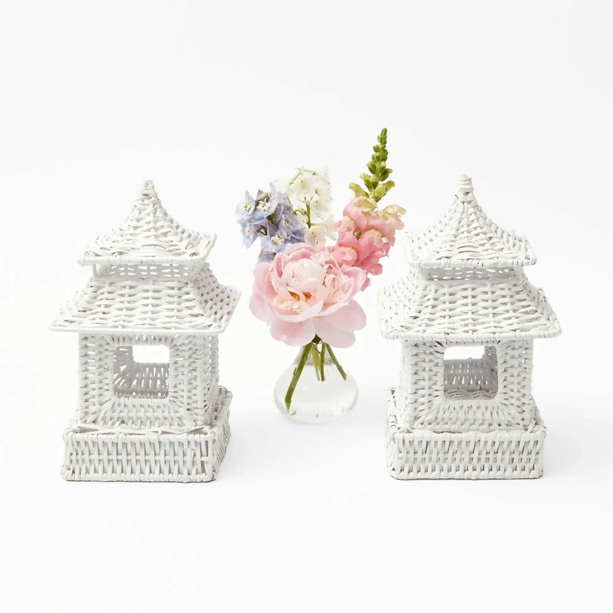 Mini White Rattan Pagoda Lanterns (Pair)|Mrs. Alice Best