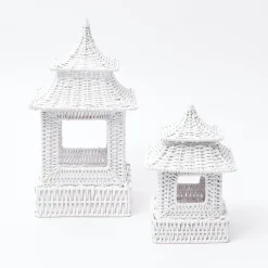 Mini White Rattan Pagoda Lanterns (Pair)|Mrs. Alice Best