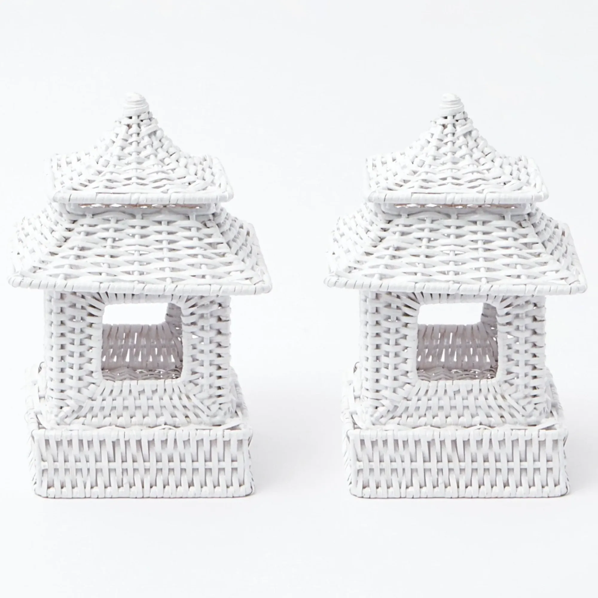 Mini White Rattan Pagoda Lanterns (Pair)|Mrs. Alice Clearance