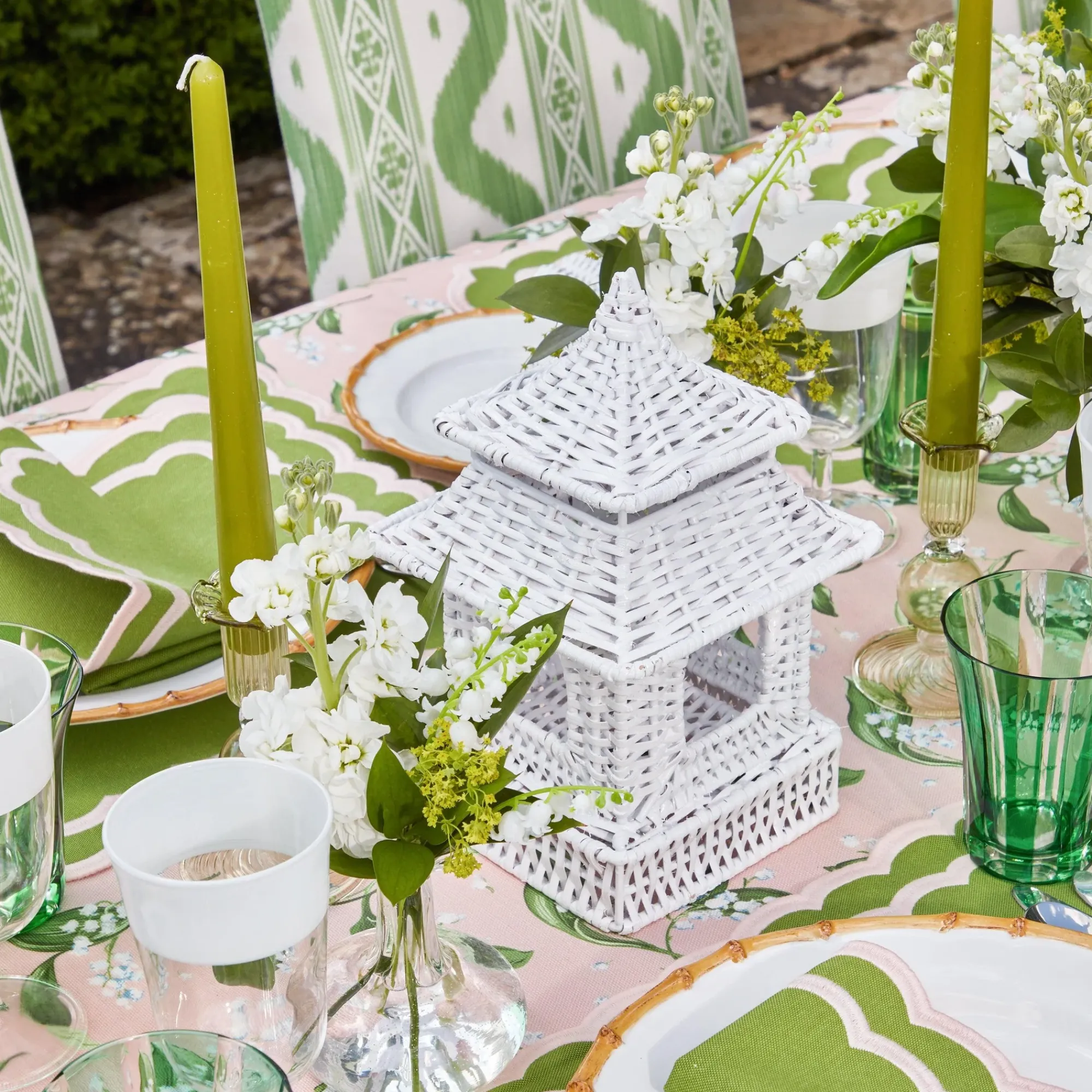 Mini White Rattan Pagoda Lanterns (Pair)|Mrs. Alice Clearance