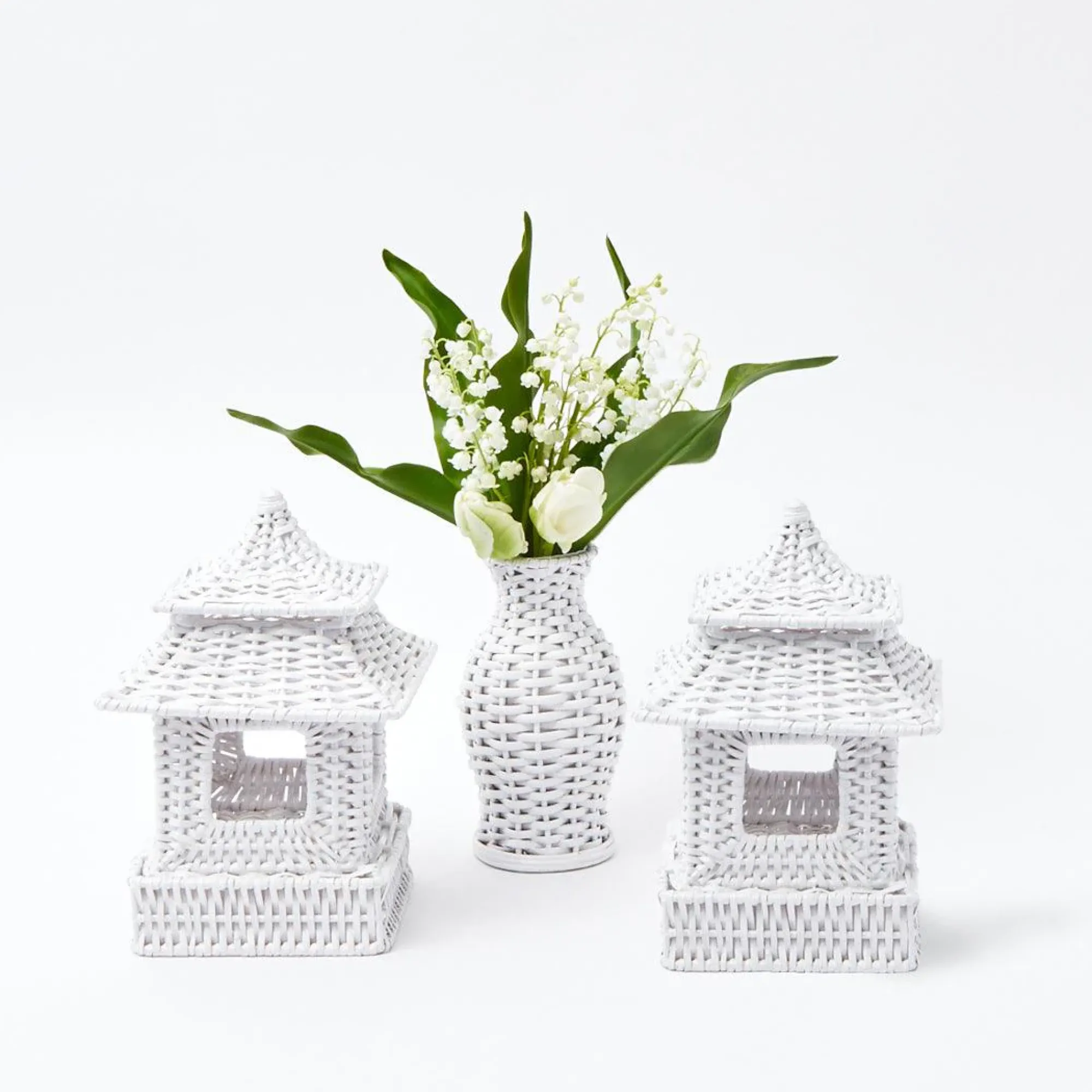 Mini White Rattan Pagoda Lanterns (Pair)|Mrs. Alice Clearance