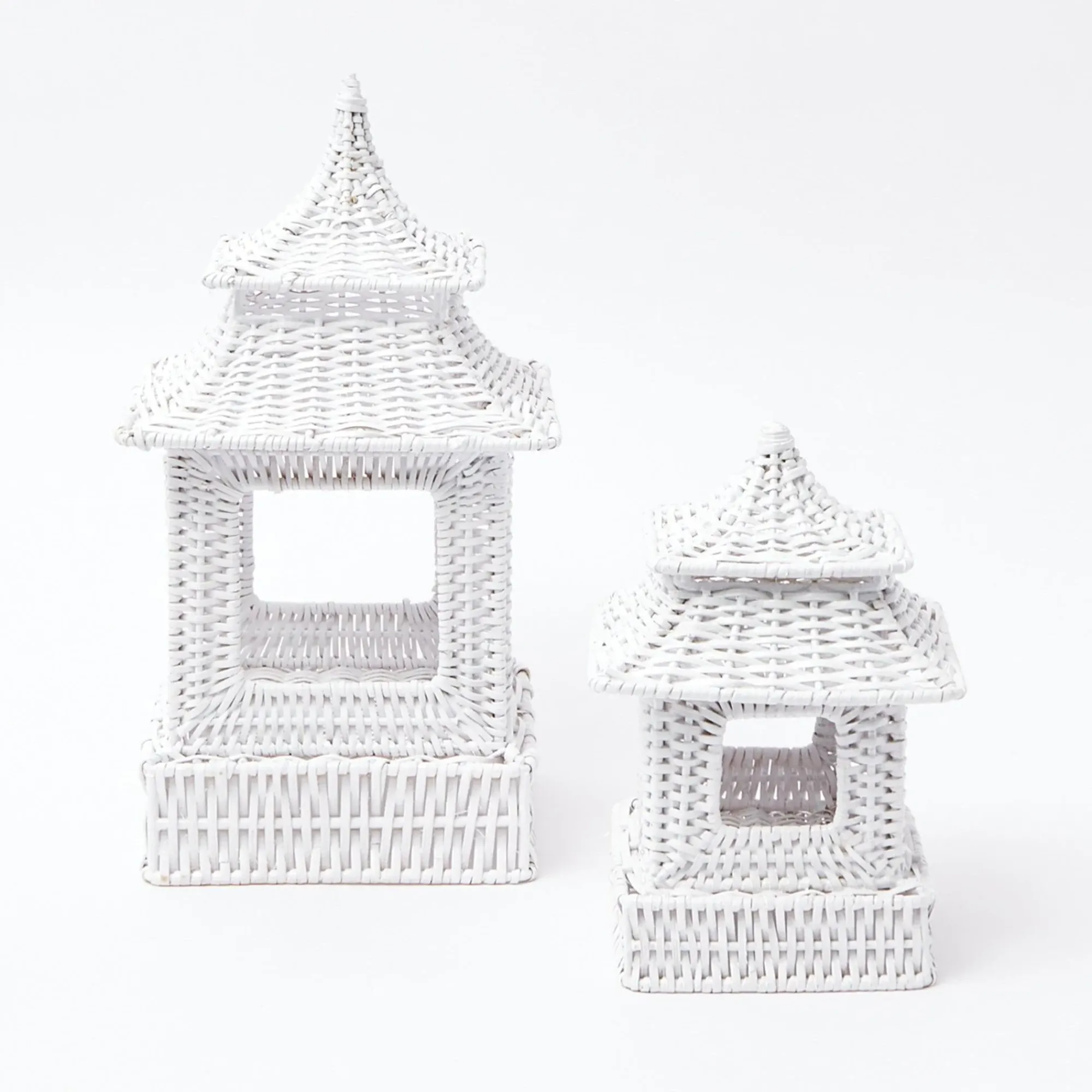 Mini White Rattan Pagoda Lanterns (Pair)|Mrs. Alice Clearance