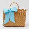 Rattan Tote Bag (Blue Bow)|Mrs. Alice