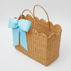 Rattan Tote Bag (Blue Bow)|Mrs. Alice