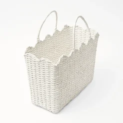 White Rattan Tote Bag (White Bow)|Mrs. Alice Sale