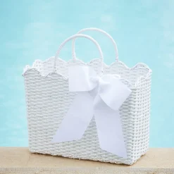 White Rattan Tote Bag (Blue Bow)|Mrs. Alice Outlet