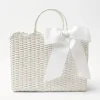White Rattan Tote Bag (White Bow)|Mrs. Alice Sale