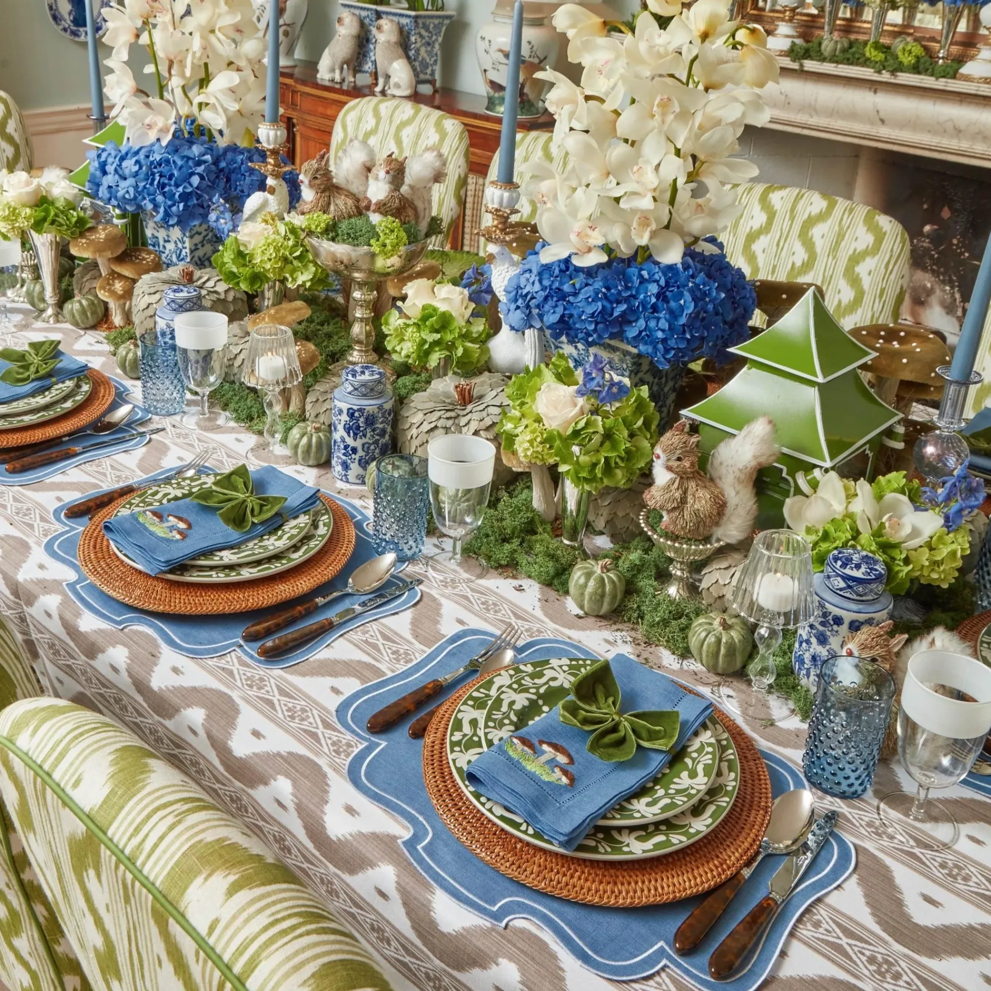 Mushroom Blue Linen Napkins (Set Of 4)|Mrs. Alice Discount