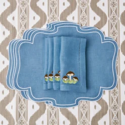 Mushroom Blue Linen Napkins (Set Of 4)|Mrs. Alice Discount