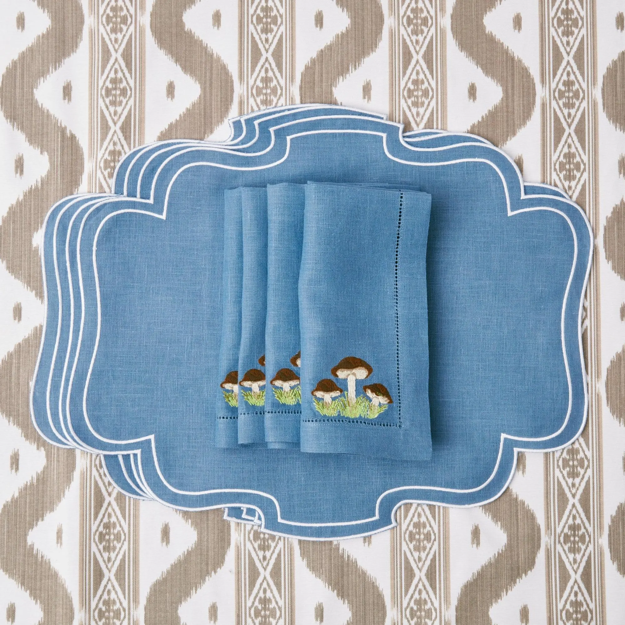 Mushroom Blue Linen Napkins (Set Of 4)|Mrs. Alice Discount