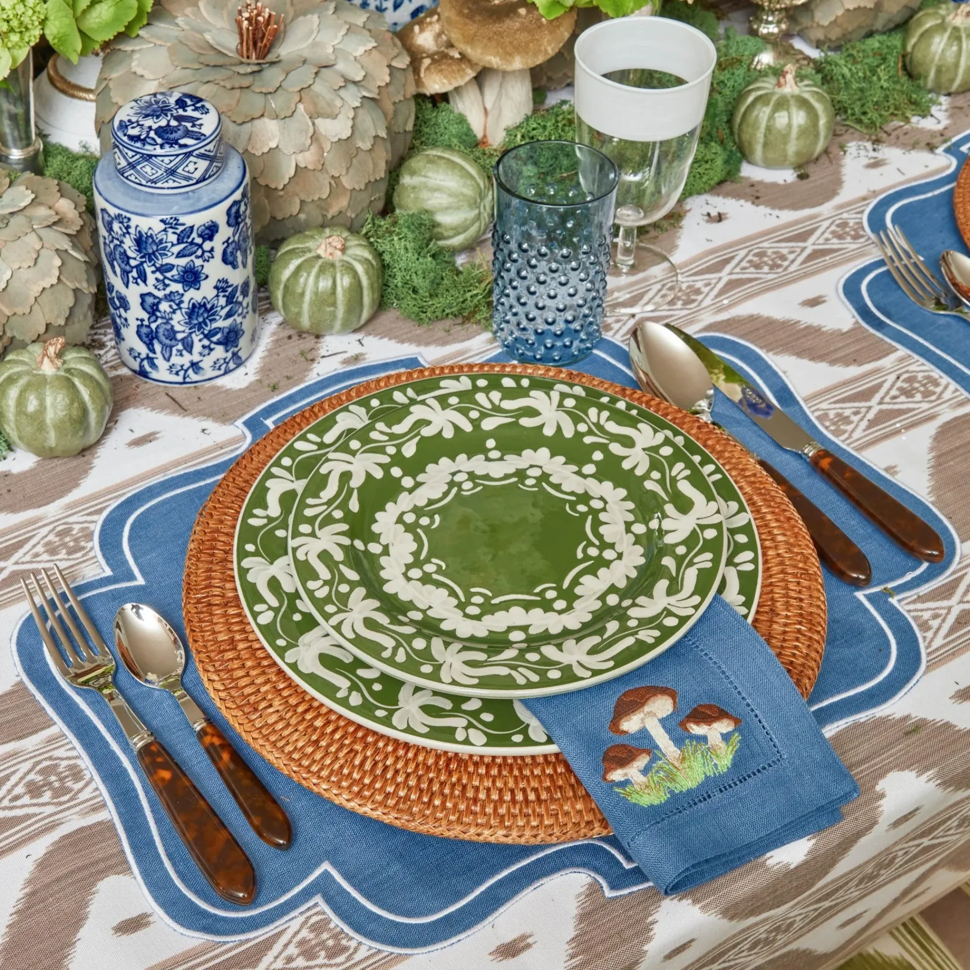 Mushroom Blue Linen Napkins (Set Of 4)|Mrs. Alice Discount