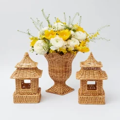Natural Rattan Pagoda & Urn Vase Set|Mrs. Alice New