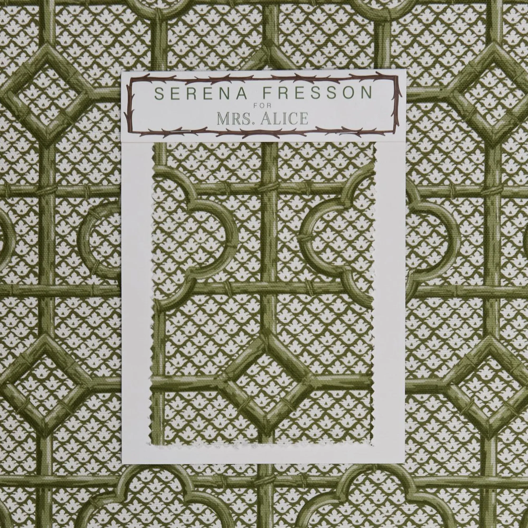 Olive Green Bamboo Trellis Fabric|Mrs. Alice New