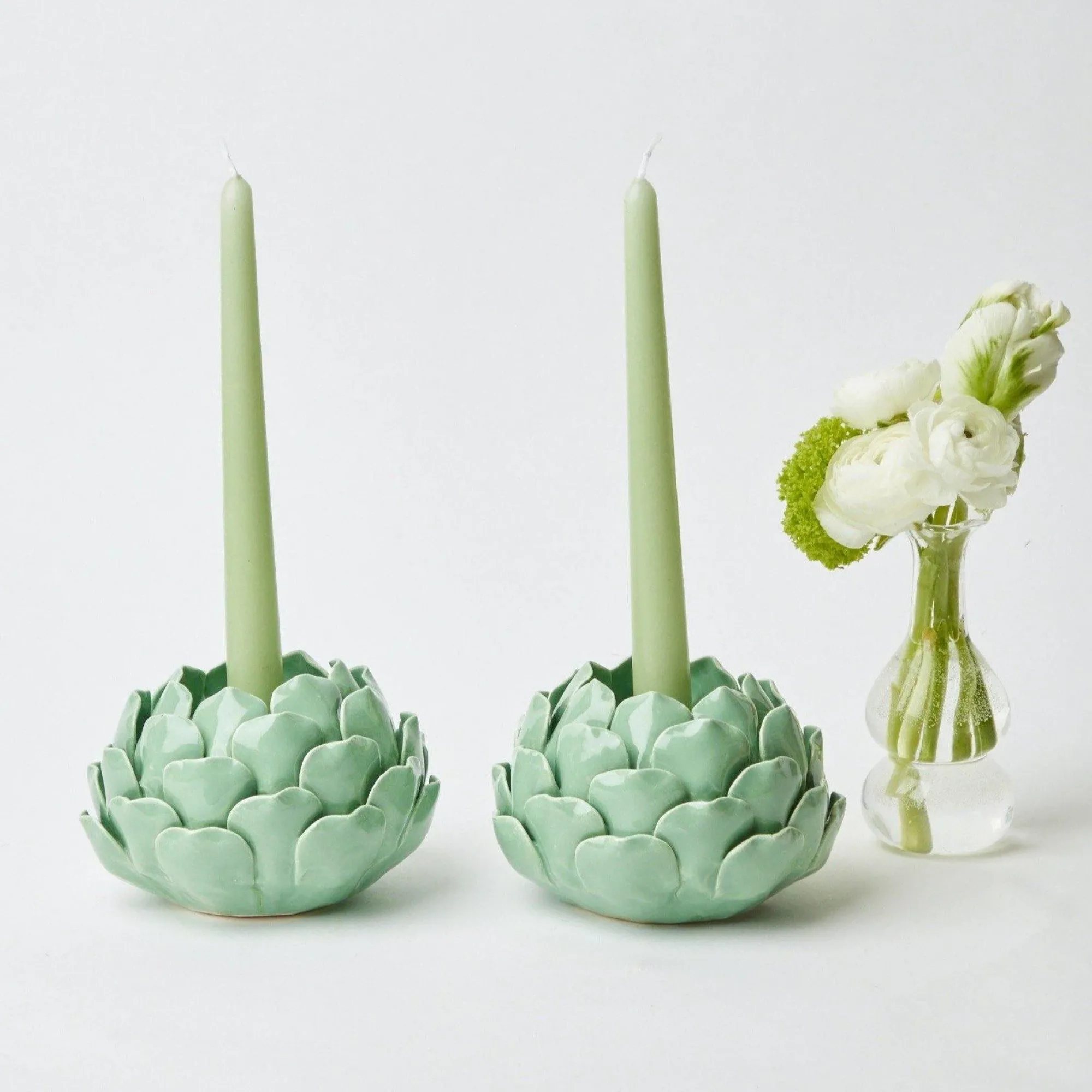 Pale Green Artichoke Candle Holder (Pair)|Mrs. Alice Outlet
