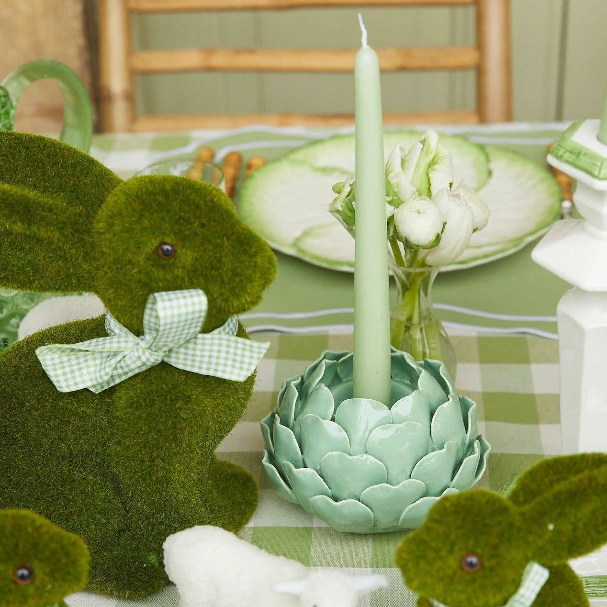 Pale Green Artichoke Candle Holder (Pair)|Mrs. Alice Outlet