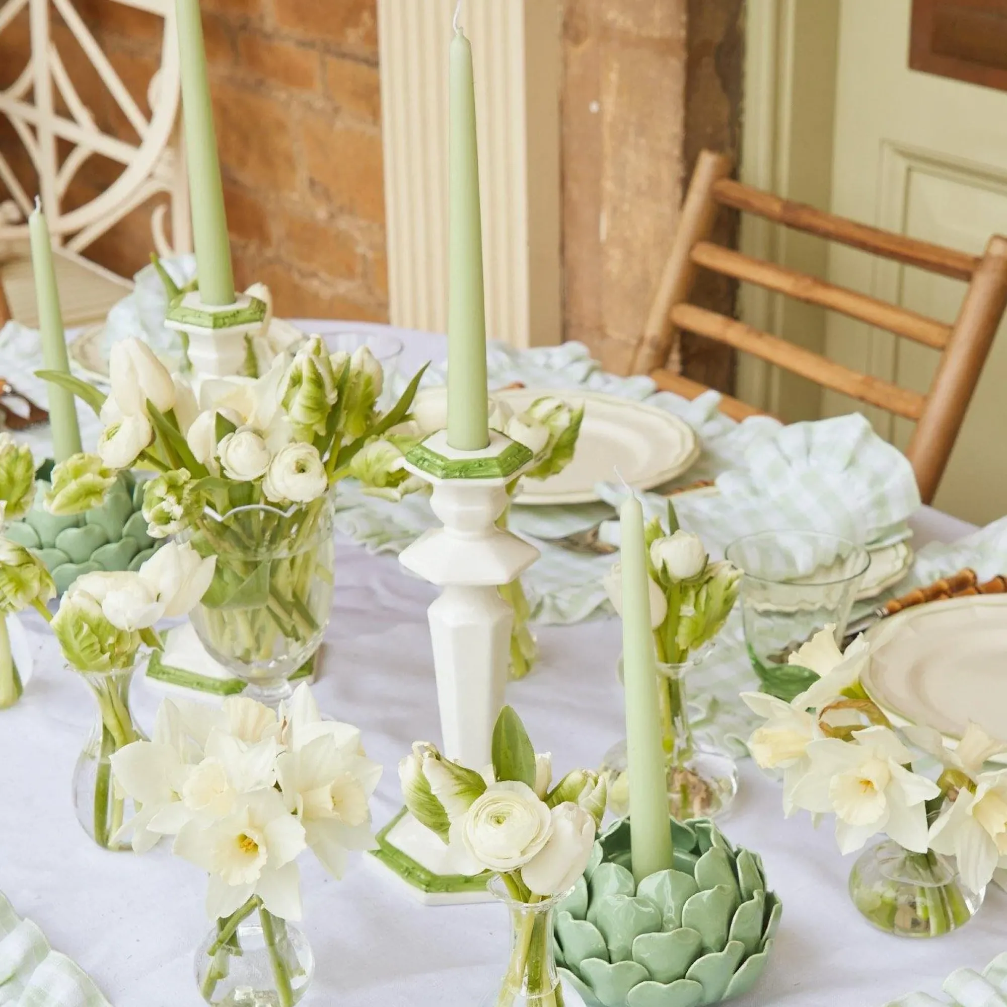 Pale Green Artichoke Candle Holder (Pair)|Mrs. Alice Outlet