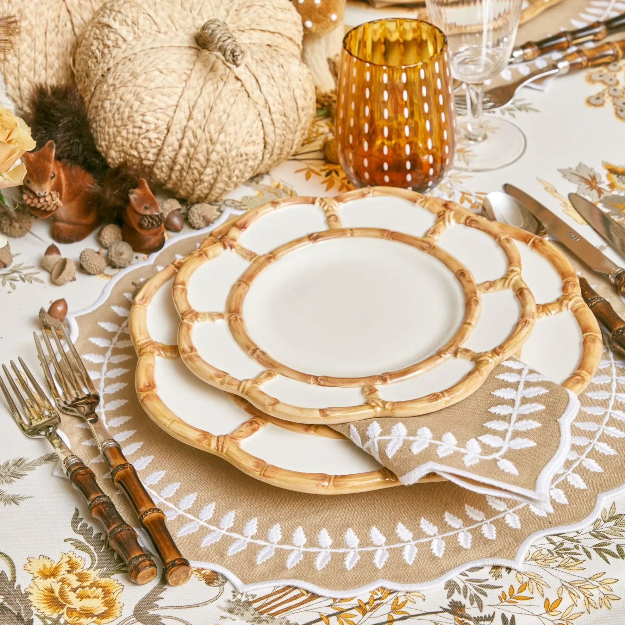 Petal Bamboo Ceramic Dinner & Starter Plates (Set Of 8)|Mrs. Alice Outlet