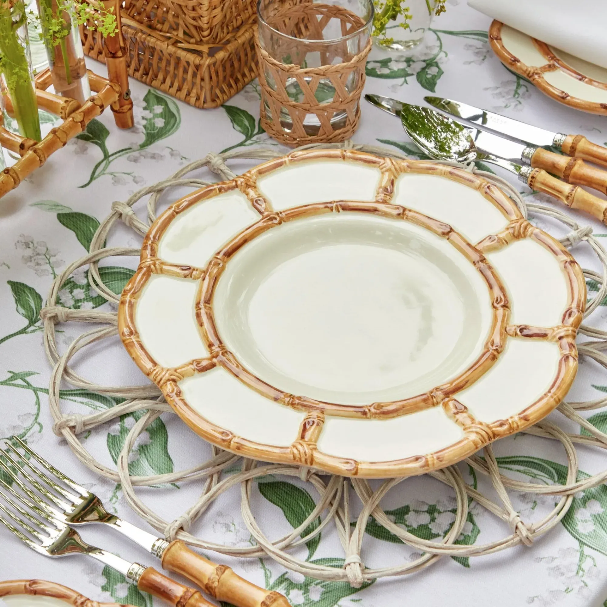 Petal Bamboo Ceramic Dinner & Starter Plates (Set Of 8)|Mrs. Alice Outlet