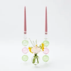 Pink & Green Camille Candle Holder (Pair)|Mrs. Alice Discount