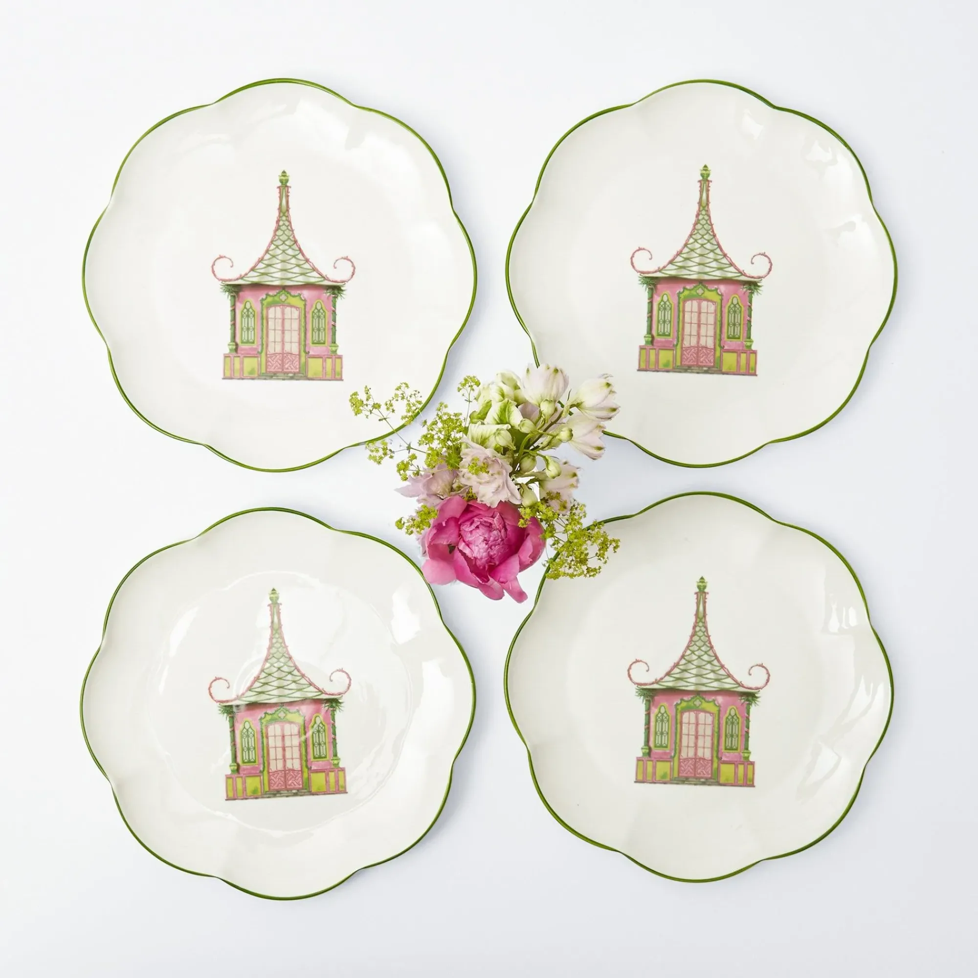 Pink & Green Pagoda Dinner Plate (Set Of 4)|Mrs. Alice Outlet